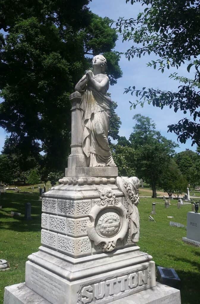 Emily Sutton's monument at Elmwood Cemetery